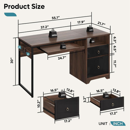 Modern 55 Inch Computer Desk with Storage and Tray