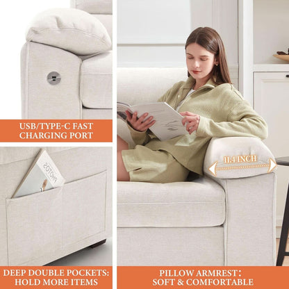 Modern 90.5 Inch Chenille Sofa With USB Charging