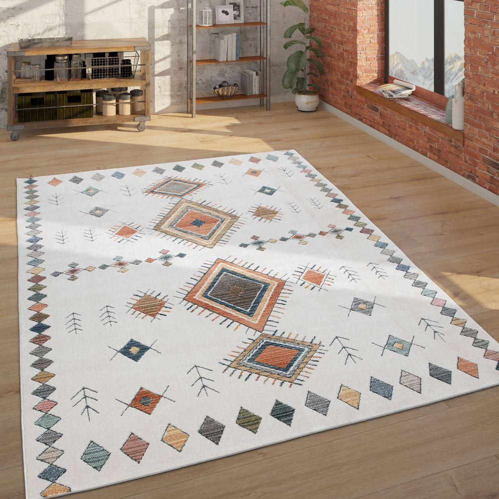 Modern Area Rug Boho Design with colorful Pattern in Cream