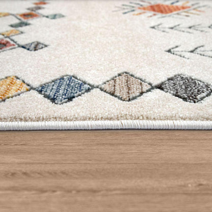 Modern Area Rug Boho Design with colorful Pattern in Cream