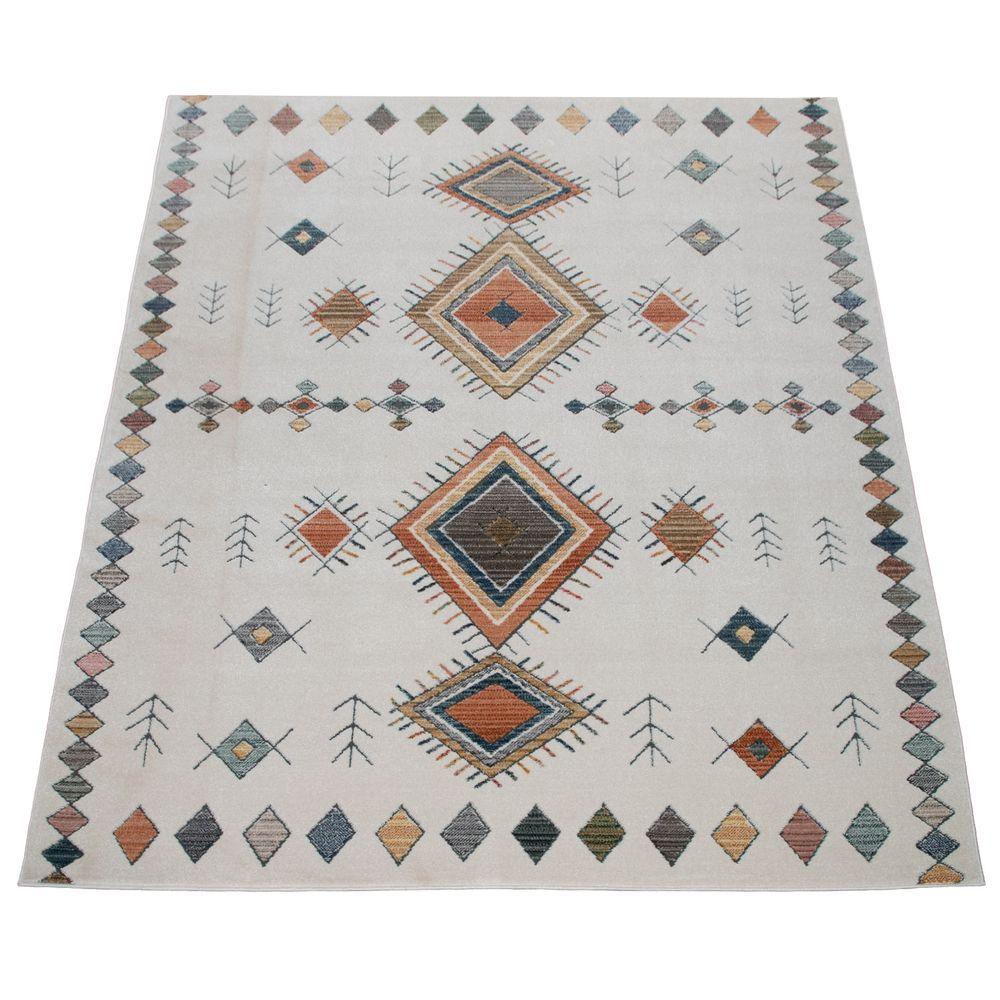 Modern Area Rug Boho Design with colorful Pattern in Cream