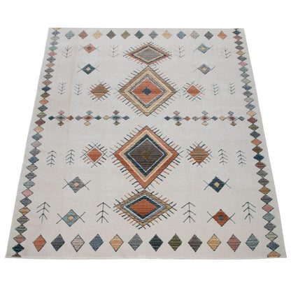 Modern Area Rug Boho Design with colorful Pattern in Cream