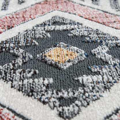 Modern Area Rug Ethnic Design with colorful Pattern in Cream