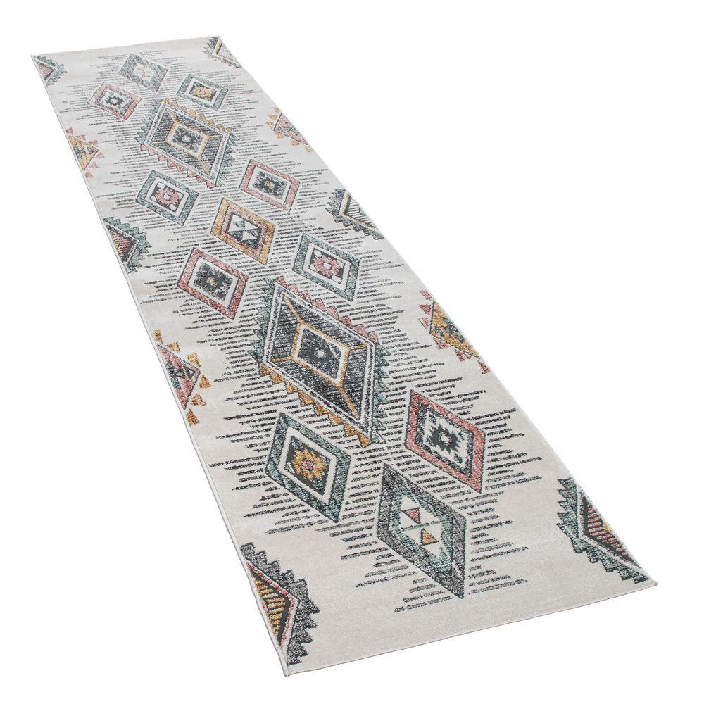 Modern Area Rug Ethnic Design with colorful Pattern in Cream