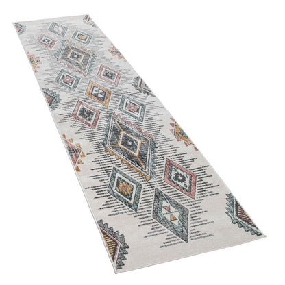 Modern Area Rug Ethnic Design with colorful Pattern in Cream