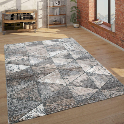 Modern Area Rug Geometric Design 3D Effect in Grey Beige