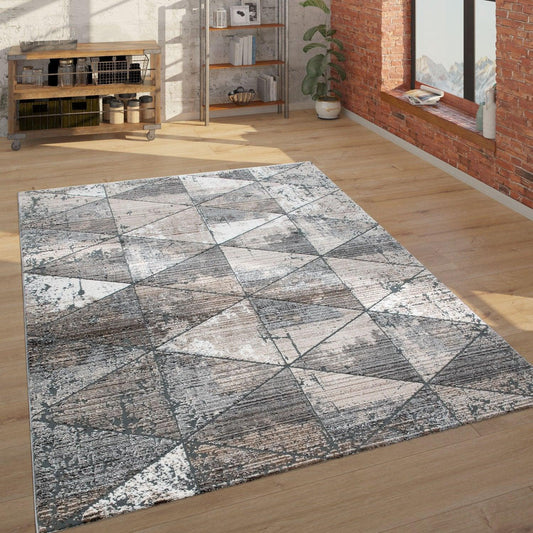 Modern Area Rug Geometric Design 3D Effect in Grey Beige