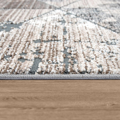 Modern Area Rug Geometric Design 3D Effect in Grey Beige