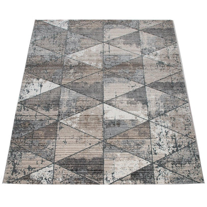 Modern Area Rug Geometric Design 3D Effect in Grey Beige