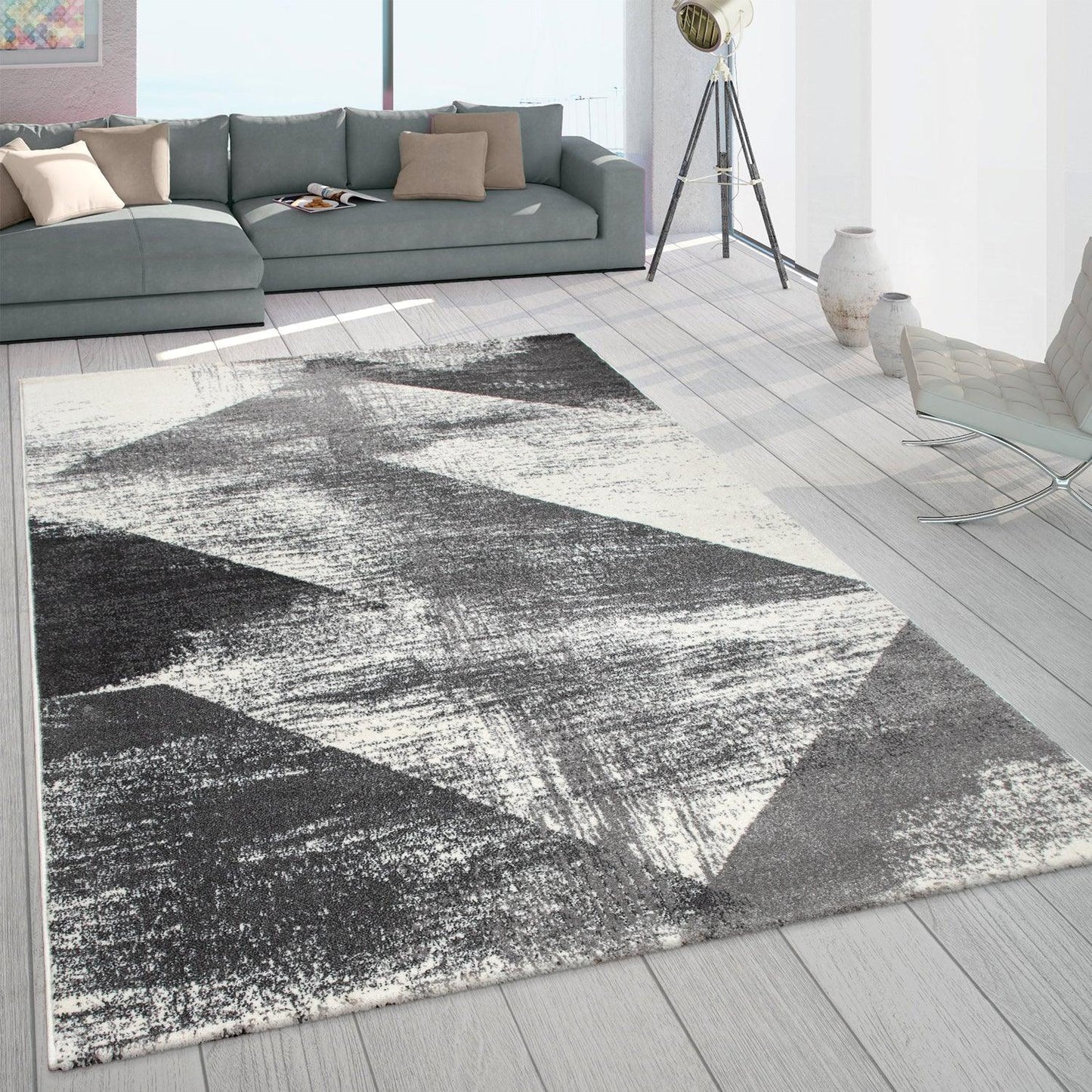 Modern Area Rug Mero Abstract Design - Black and White