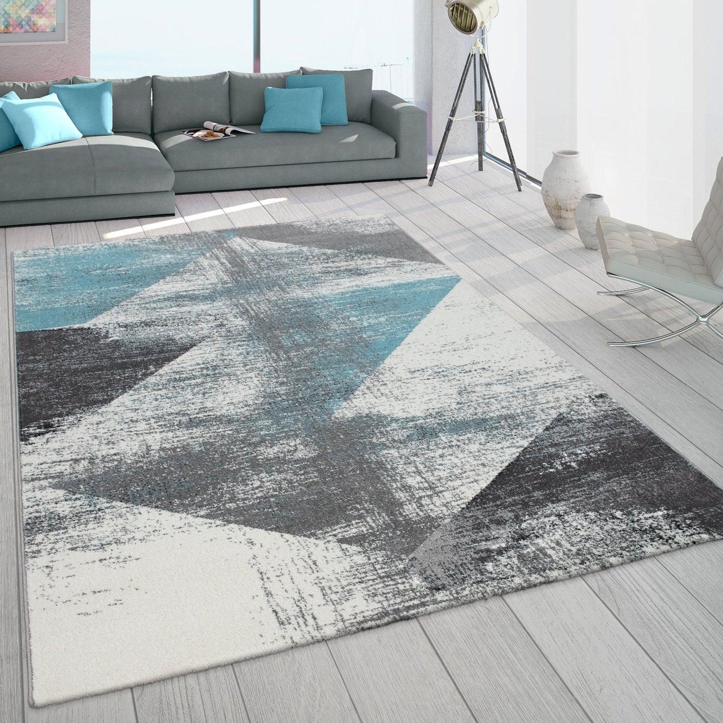 Modern Area Rug Mero Abstract Design - Grey Blue