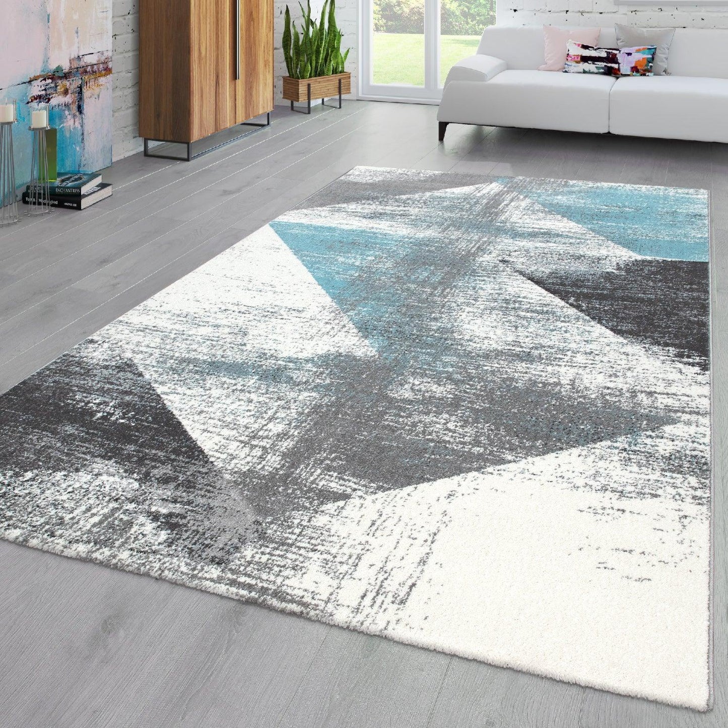 Modern Area Rug Mero Abstract Design - Grey Blue