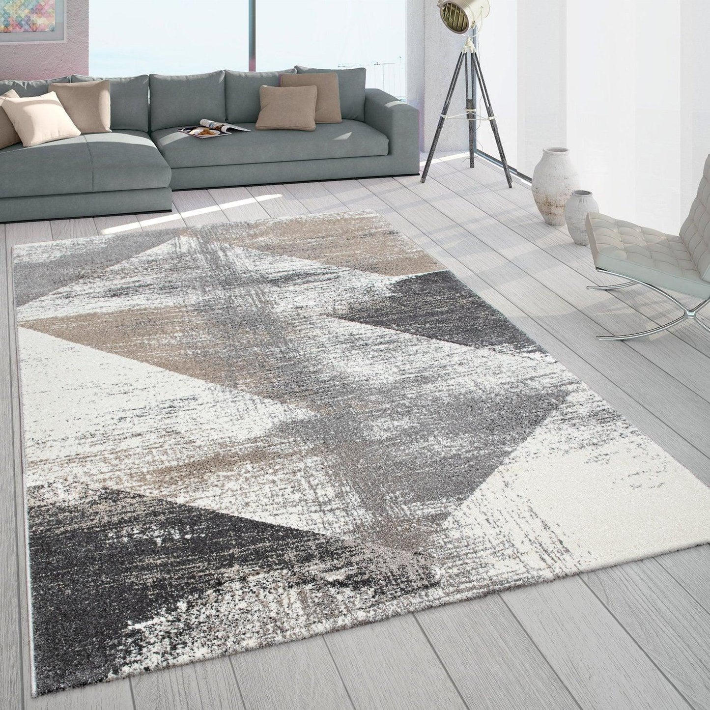 Modern Area Rug Mero Abstract Design - Grey White Brown