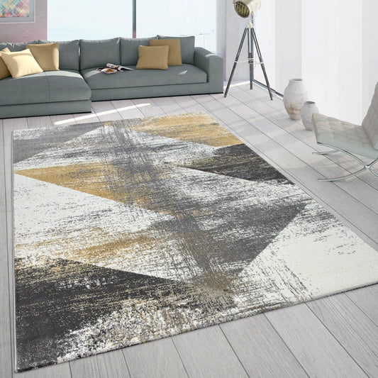 Modern Area Rug Mero Abstract Design - Grey White Yellow