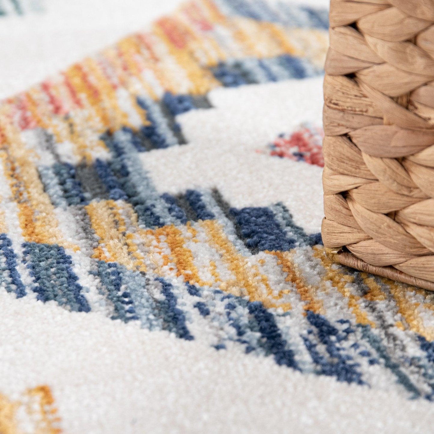Modern Boho Rug with colorful Diamond Pattern in Cream