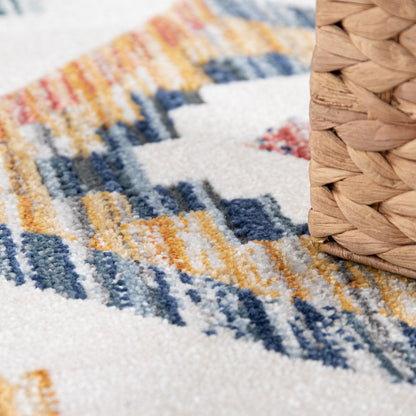 Modern Boho Rug with colorful Diamond Pattern in Cream