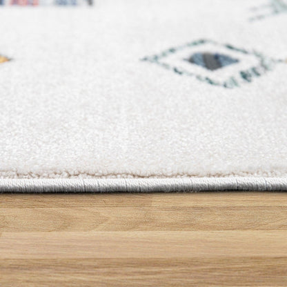 Modern Boho Rug with colorful Diamond Pattern in Cream