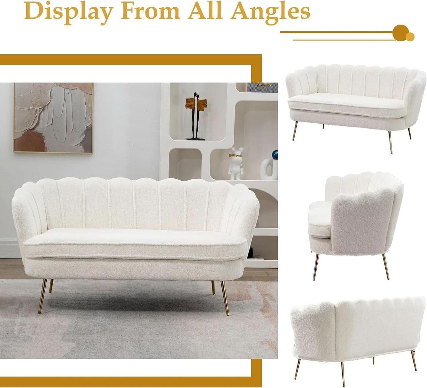 Modern Boucle Loveseat Sofa with Gold Legs for Small Spaces