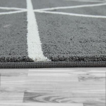 Modern Geometric Rug for Living-Room in Anthracite White