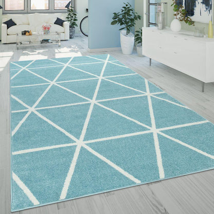 Modern Geometric Rug for Living-Room in Light Blue