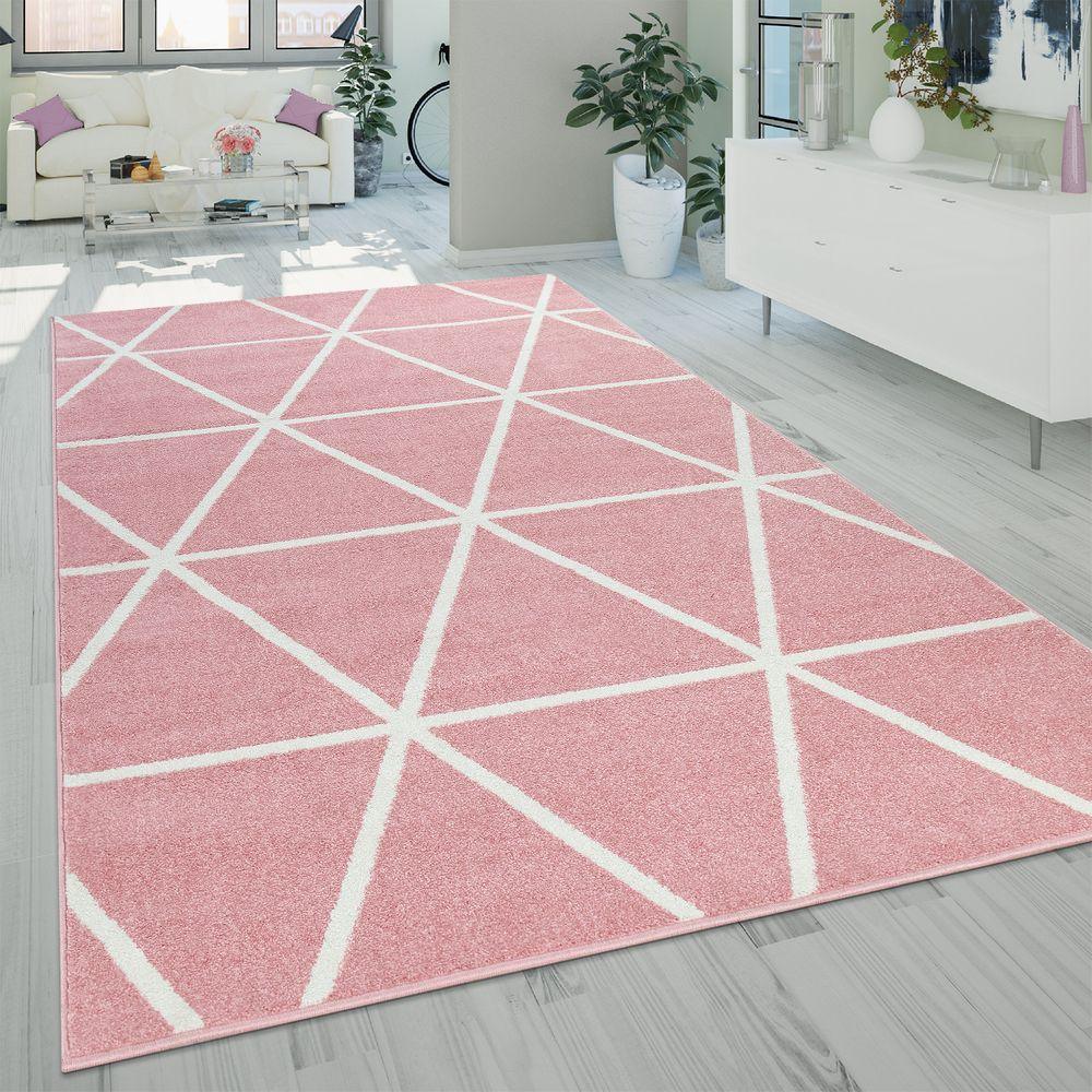 Modern Geometric Rug for Living-Room in Pink White