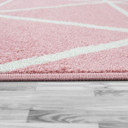Modern Geometric Rug for Living-Room in Pink White