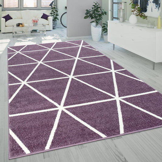Modern Geometric Rug for Living-Room in Purple White