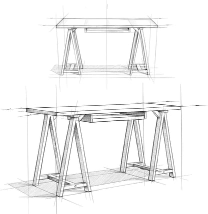 Modern Industrial Solid Wood Writing Desk with Keyboard Tray