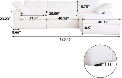 Modern L Shape Cloud Sofa Comfortable Convertible Sectional Couch