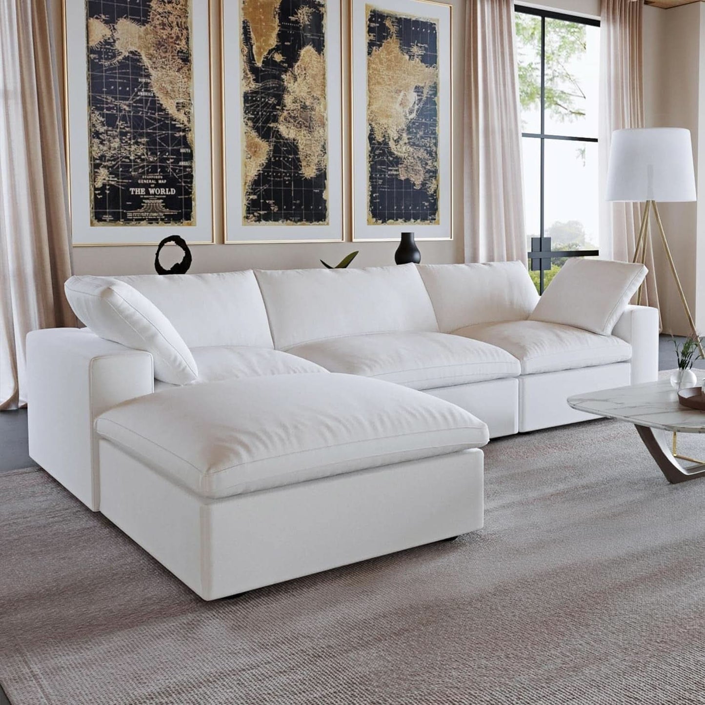 Modern L Shape Cloud Sofa Comfortable Convertible Sectional Couch
