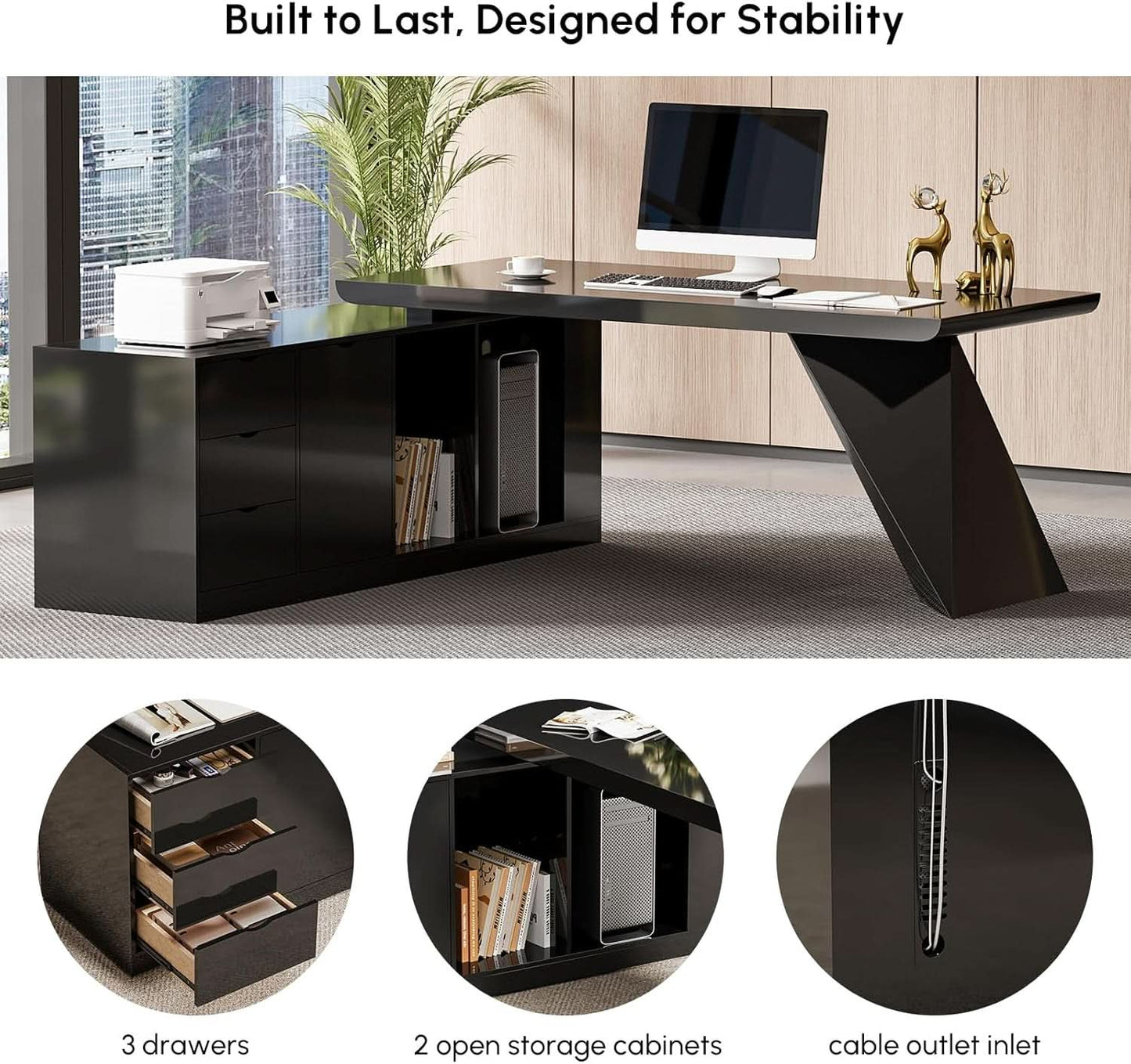 Modern L Shape Executive Desk With Drawers And Cabinet