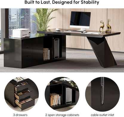 Modern L Shape Executive Desk With Drawers And Cabinet