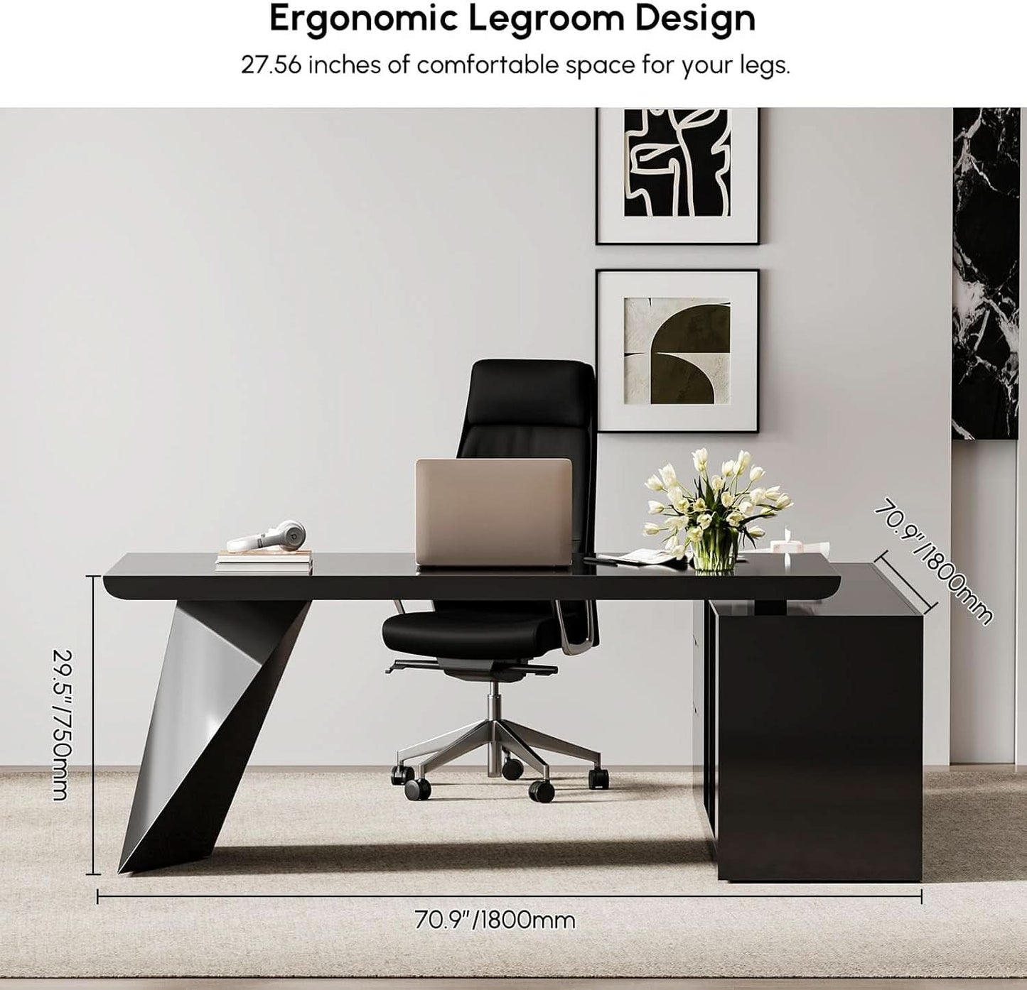 Modern L Shape Executive Desk With Drawers And Cabinet