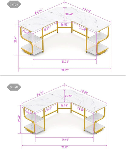Modern L Shaped Desk with Large Shelves for Office