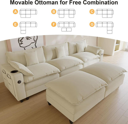 Modern Modular Sectional Sofa with Ottoman and Pillows