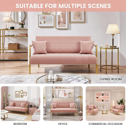 Modern Pink Velvet Sofa with Gold Arms for Living Room
