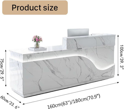 Modern Reception Desk with Locking Drawers and LED Light