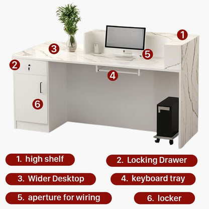 Modern Reception Desk with Locking Drawers and LED Light