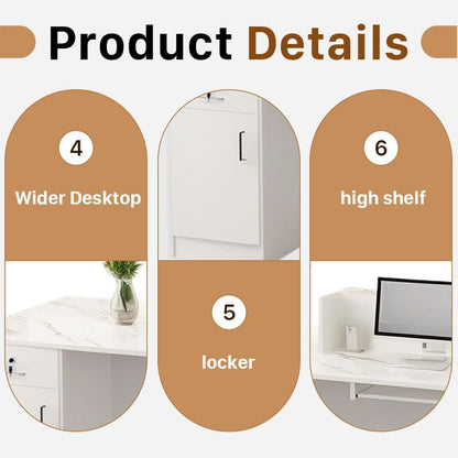 Modern Reception Desk with Locking Drawers and LED Light
