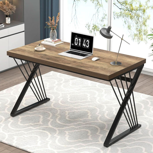 Modern Rustic Oak Computer Desk with Sturdy Metal Frame