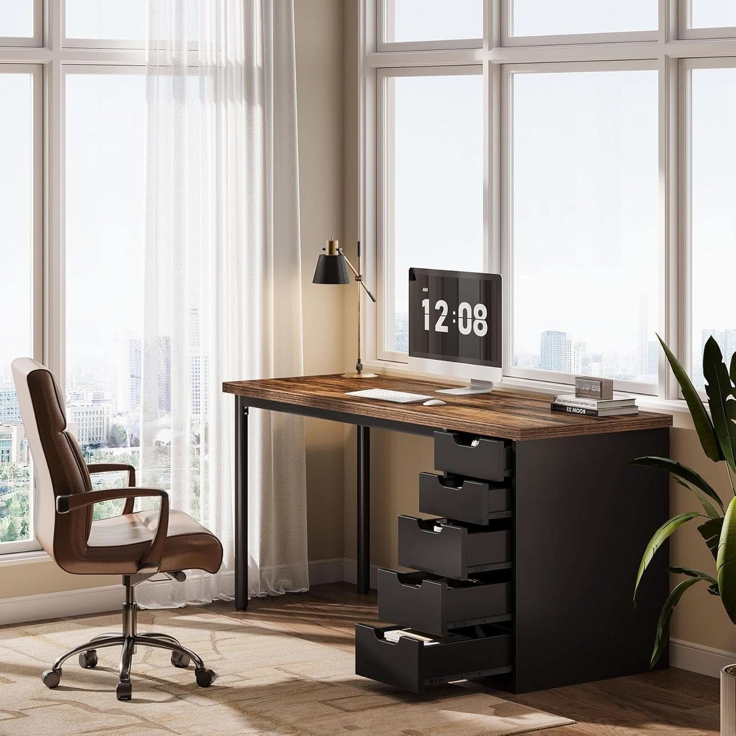Modern Simple Computer Desk with Reversible Drawers for Space Saving