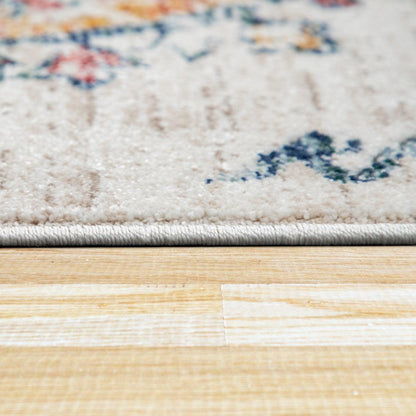 Modern Vintage Rug Oriental Look Abstract Beige Yellow Blue