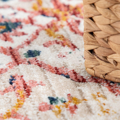 Modern Vintage Rug Oriental Look Abstract Beige Yellow Blue