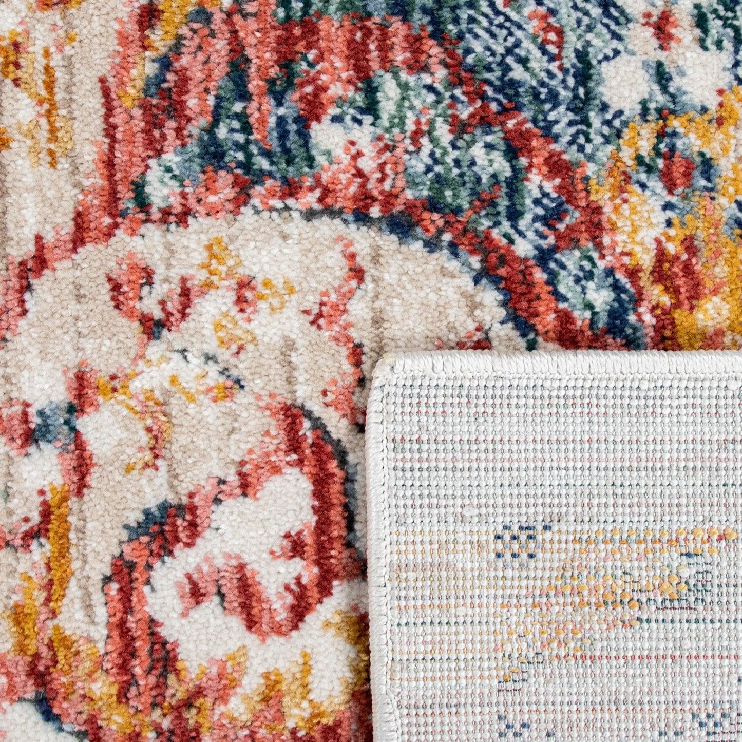 Modern Vintage Rug Oriental Look Abstract Beige Yellow Blue