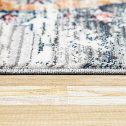 Modern Vintage Rug Oriental Look Abstract Grey Red White