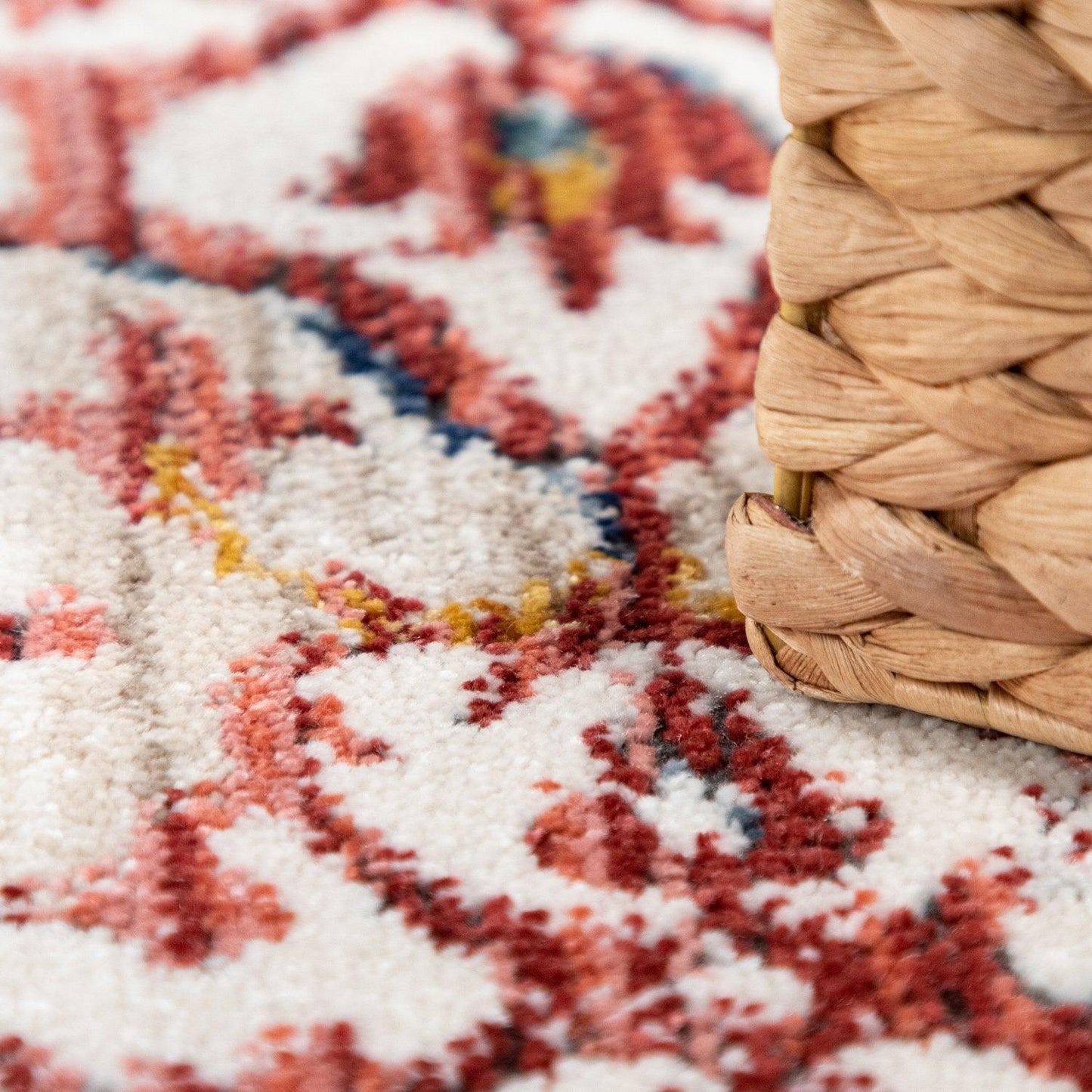 Modern Vintage Rug Oriental Look Abstract Grey Red White