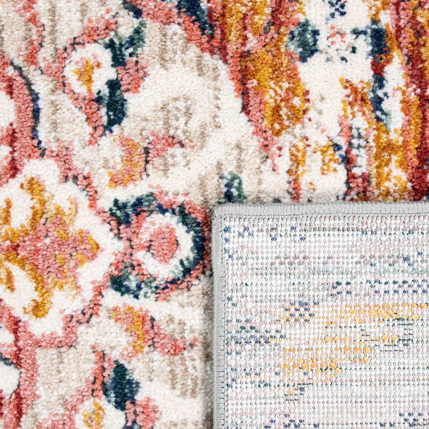 Modern Vintage Rug Oriental Look Abstract Grey Red White