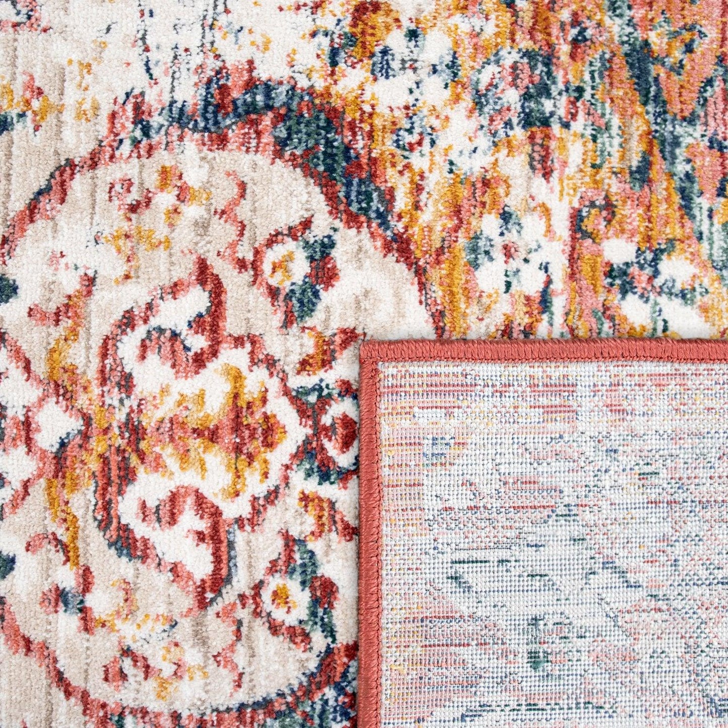 Modern Vintage Rug Oriental Look Abstract Red Blue White