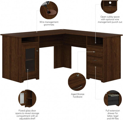 Modern Walnut L Shaped Computer Desk with Drawers