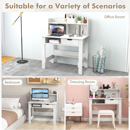 Modern White Computer Desk with Charging Ports and Storage